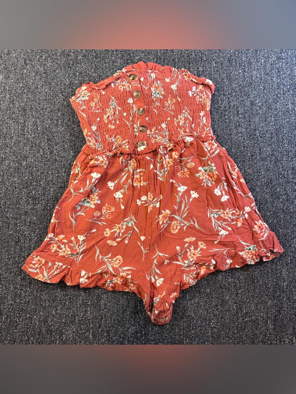 American Eagle Boho Floral Strapless Romper Smocked Sz Large Festival Rust Boho